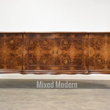 French Provincial Walnut Burl 88” Sideboard Credenza 