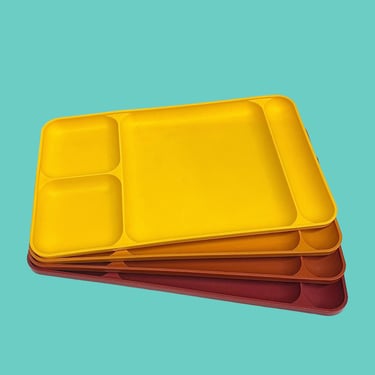 Vintage Tupperware TV Trays Retro 1980s Contemporary + Plastic + Set of 4 + Red + Yellow + Orange + Kitchen + Food Serving + Stackable + Kid 