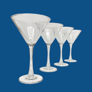 Vintage Martini Glasses Retro 1990s Contemporary + Clear Glass + Set of 4 + Barware + Alcohol + Drinking + Modern Stemware + Kitchen or Bar 