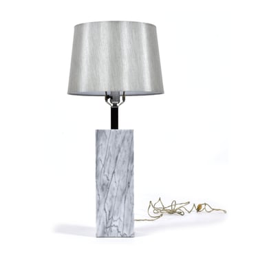 Nessen Style Modern Gray Marble Table Lamp With Chrome Neck 