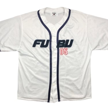 Vintage 90s FUBU Sport 05’ Collection Made in USA Mesh Baseball Jersey Size Large/XL 