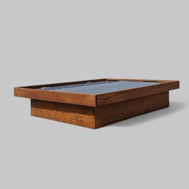 Full Size Platform Bed, Oak Wood, Mid Century, MCM, Postmodern, Bedroom, Bed Frame 