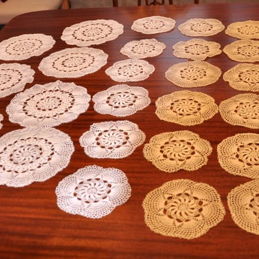 Hand Crocheted Lace Doilies Exceptional Vintage Lot of 25 Matching Antique White Doilies Home Decor Wedding Decor Collectible Gift For Her 