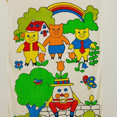 Vintage 1970s Retro Rainbow Flower Power Cotton Beach Towel Tastemaker Mohawke Nursery Rhymes 