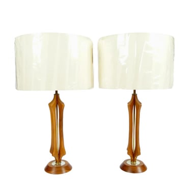 Pair of Walnut and Brass Table Lamps