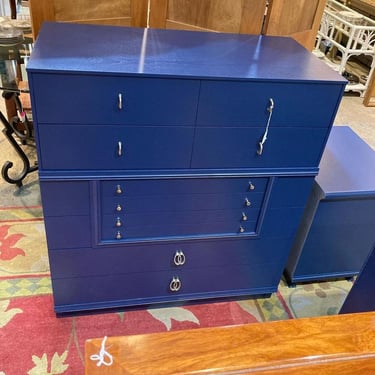 Blue painted mid century 4 drawer chest  38” x 19” x 42”
