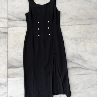 VTG Night Way Dress Black Sleeveless Button Slit Women 10 Witchy Whimsigoth USA 