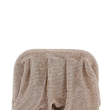 Benedetta Bruzziches Compact Pleated Light Gold Rhinestone Evening Bag Women