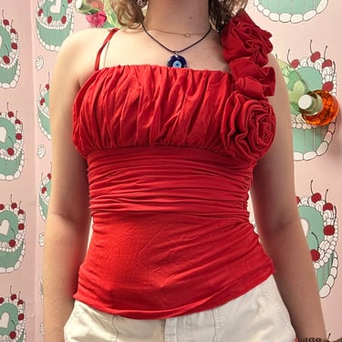 Ruffled Red One Shoulder Top