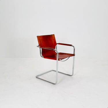 Bauhaus Matteo Grassi visitor chair in congac leather 1980s Italy 