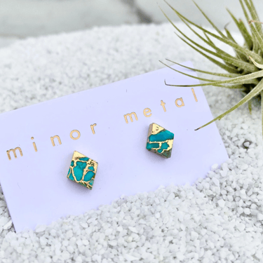 Raw Turquoise Diamond Stud Earrings