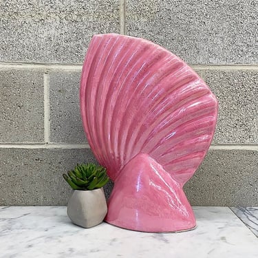 Vintage Shell Vase Retro 1980s Contemporary + Pink + Ceramic + XL Size + Flower and Plant Display + Post Modern + Home and Table Decor 