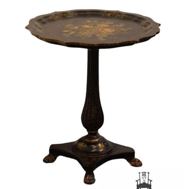 MAITLAND SMITH Black Hand Painted Contemporary Traditional Hitchcock Inspired 25" Pie Crust Accent Table 3243-156 