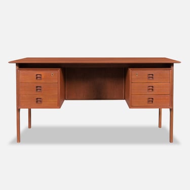 Mid-Century Teak Desk with Bookcase by Erik Brouer for Brouer Mobelfabrik