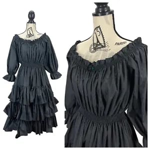 Vintage Anna Konya Black Tiered Gypsy/Boho/Renaissance Layered Dress