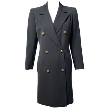 YSL Rive Gauche 80s Iconic Tuxedo Double-Breasted Black Coat Dress