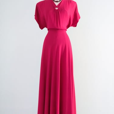 Ravishing 1940's Shocking Pink Rayon Crepe Full Length Gown / Sz M/L