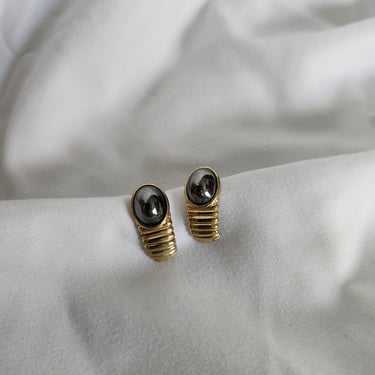 Vintage Goldtone Grey Stone Earrings 