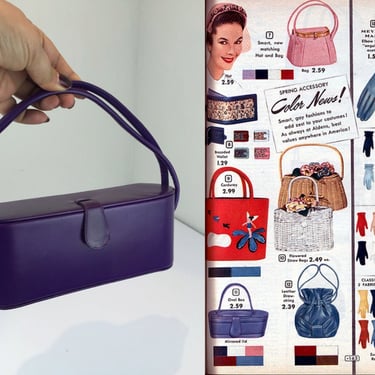 Boxed Up & Ready To Go - Vintage 1950s Purple Violet Faux Leather Coffin Box Handbag Purse - Rare Colour 