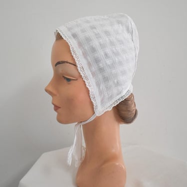 Antique White Linen Sleep Bonnet 