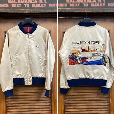 Vintage 1970’s Satin Bomber Jacket, Cowboy, Cafe Dallas, New Kid in Town, 70’s Reversible Jacket, Vintage Clothing 