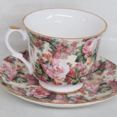 Heirloom Bone China Pink Floral England Tea Cup and Saucer 3005B