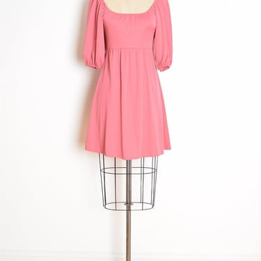 vintage 70s dress pink off shoulder boho hippie peasant mini dress XS S clothing 