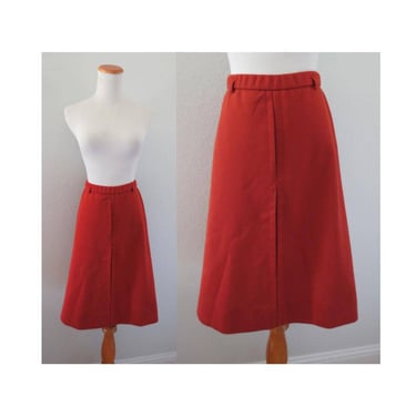 Vintage 70s Midi Skirt - Terracotta Burnt Orange Brown High Waisted - Boho Hippie Fall Autumn - Size Medium 