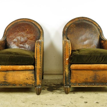 Pair of Vintage European Arched Back Leather Club Chairs