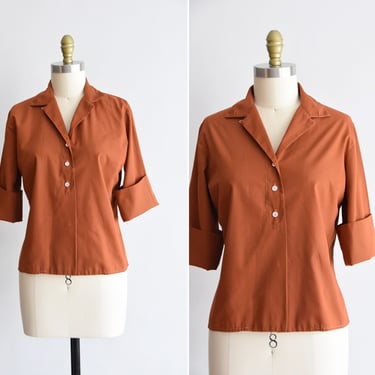1950s Nutmeg blouse/ vintage 50s cotton blouse / John of california cotton blouse 