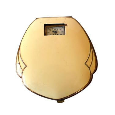 Vintage 40s Art Deco Enameled Watch Compact with Powder and Lipstick - Illinois Watch Case Co 