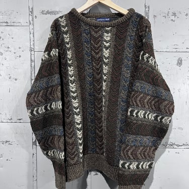 90s Size large Northern Isles textured 3D knit Striped Sweater 