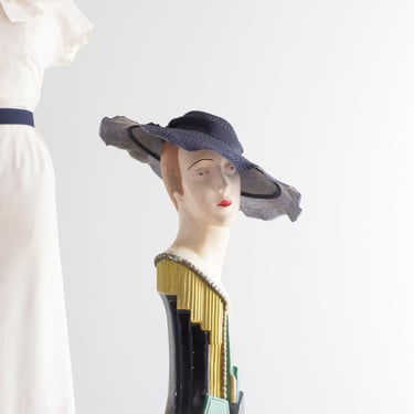 Fabulous 1930s Navy Blue Cartwheel Derby Hat From Fowlers / OS