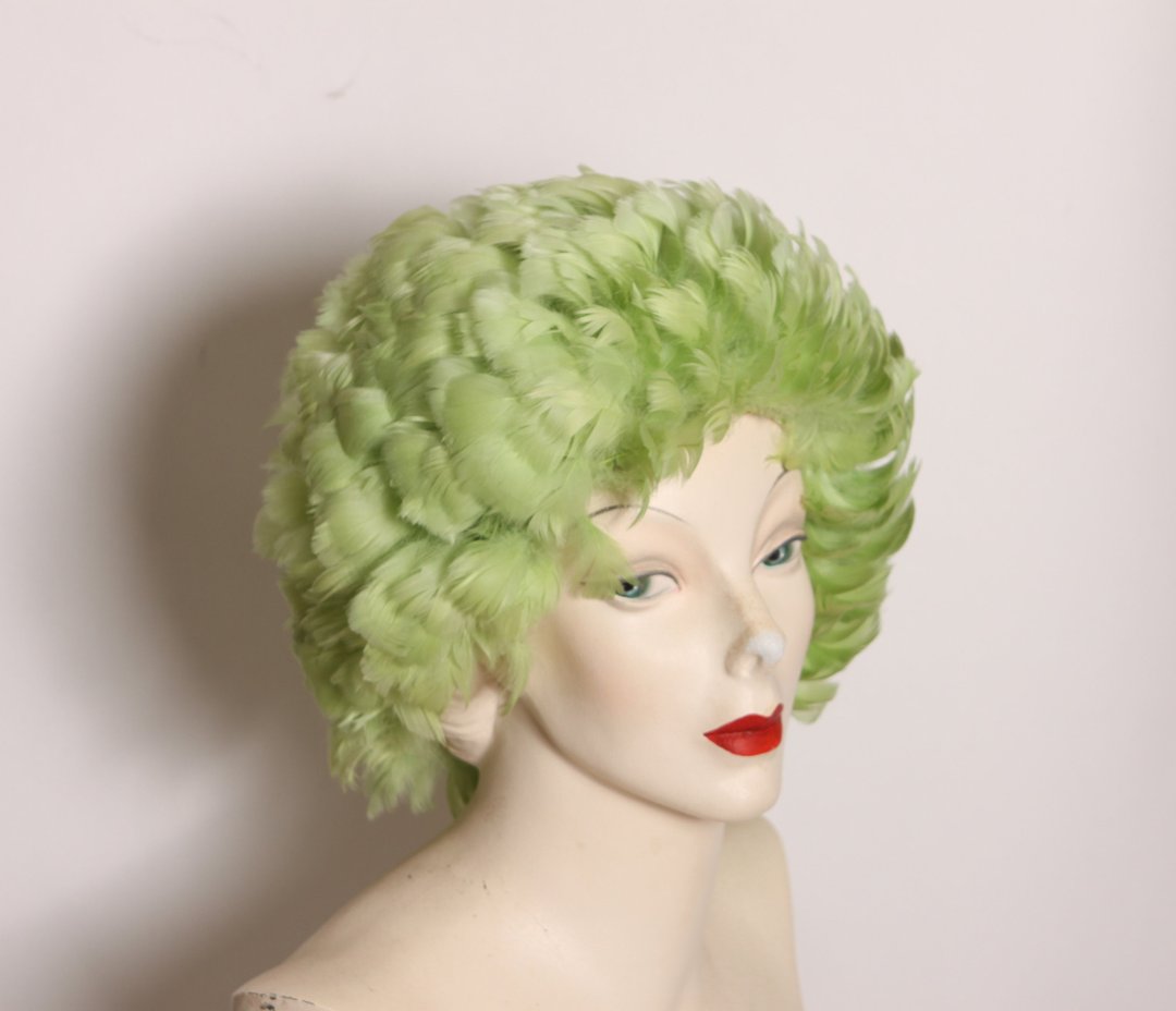 1960s Green Feather Round Poofy Formal Hat | Naughty Kitty Vintage ...