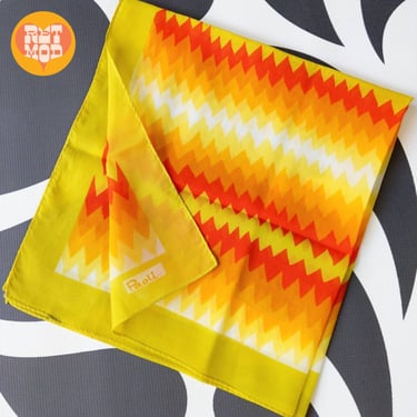 Vibrant Vintage 60s 70s Yellow Orange Zig Zag Patterned Semi-Sheer Square Scarf by Paoli 
