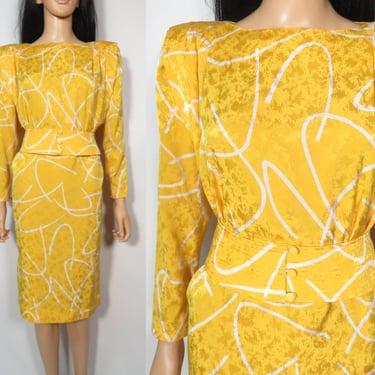 Vintage 80s Lightweight Squiggle Print Dress Size S 