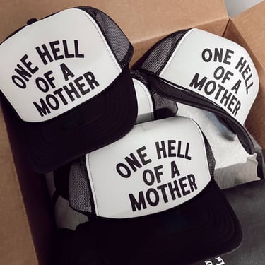 One Hell of a Mother Feminist Grunge Trucker Hat - Blk/Wht