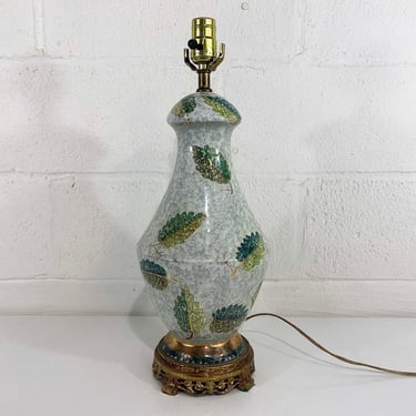 Vintage Gold Italian Table Lamp Ceramic Light Ornate Mid-Century L.W. Co. Italy Accent Lighting Leaves Leaf Mid-Century Boho 1960s 