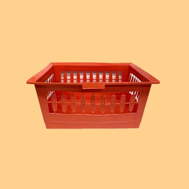 Vintage Laundry Basket Retro 1960s Mid Century Modern + Orangey Red + Storage + Plastic + Organization +MCM + Bedroom and Bathroom Decor 