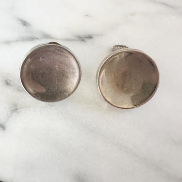 Vintage 1960s Silver Button Earrings / Medallion Earrings 