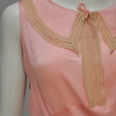 vintage 1930s silk bias cut nightgown with collar L-PLUS 