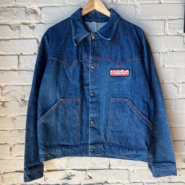 L XL, Vintage 1970s Golden Seeds Denim Jakcet, Snap Front, Dark 