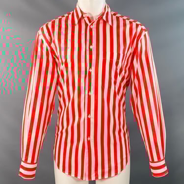 GIANMARCO VENTURI Vintage Size S Red White Stripe Cotton One Pocket Long Sleeve Shirt