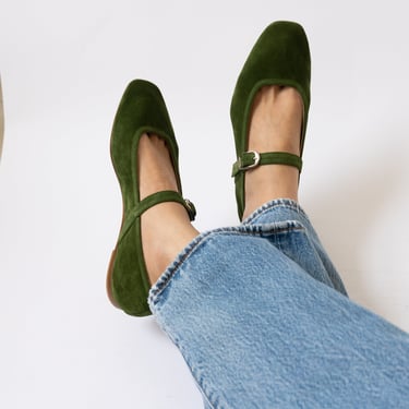 Ballet Mary Jane in Green Suede
