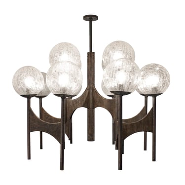 Paul Evans Rare Monumental Chandelier in Bronze with Crackled Glass Globes 1970s