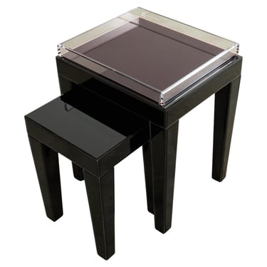 Alexandra Von Furstenberg Black Acrylic Nesting Drink Tables with Vanity Tray