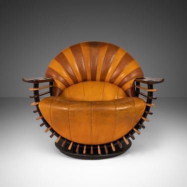 Art Deco Style Luxor Armchair / Lounge Chair by Pacific Green in Patinaed Leather, Australia, c. 2000s 