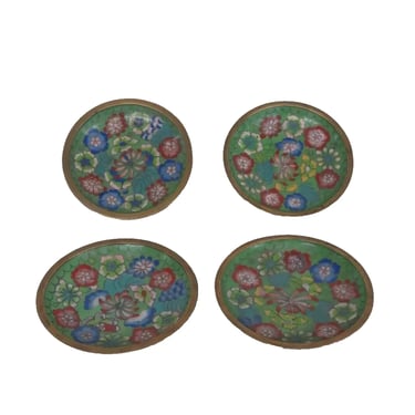Antique Chinese Qing Cloisonne Enamel Flowers Artwork Small Dishes 3903B