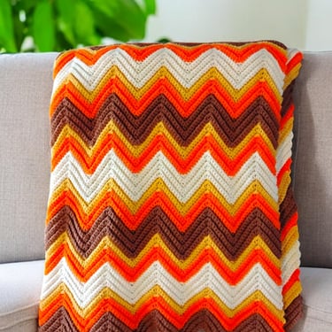 Vintage Chevron Crochet Blanket  Hand made Wool Blanket Housewarming Gift Cozy Crochet Throw Lap Blanket for Couch Bed Throw Crochet Blanket 