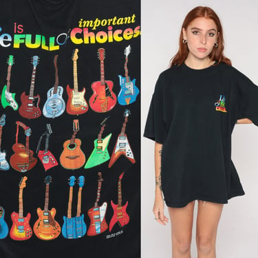 90s Guitar T Shirt Life is Full of Important Choices Rock N Roll Shirt Graphic Muscle Tee Black TShirt Vintage Graphic Extra Large xl 